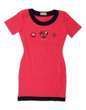 VINTAGE Womens Graphic Bodycon Dress UK 12 Medium Pink CU08