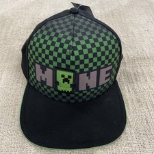 Minecraft Black Green Checkered Youth Snapback Cap Hat NWT