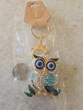 Rhinestone Owl Keychain Gold Tone Purse Charm - Girasol - NWT