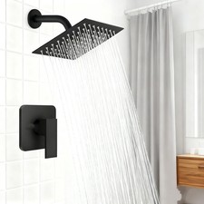 Shower Faucet Set Black Rain Shower Head Combo with Mixer Valve Kit Wall Mounted