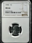 1943 1C  Lincoln Wheat One Cent NGC MS66   8699720-008