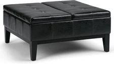 Dover 36 Inch Wide Contemporary Square Coffee Table Storage Ottoman in Midnight