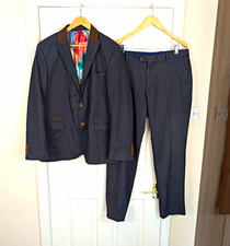 NEXT Tailored Fit 2-Piece Suit Blue Herringbone 44R 36W 31L Chest 44"