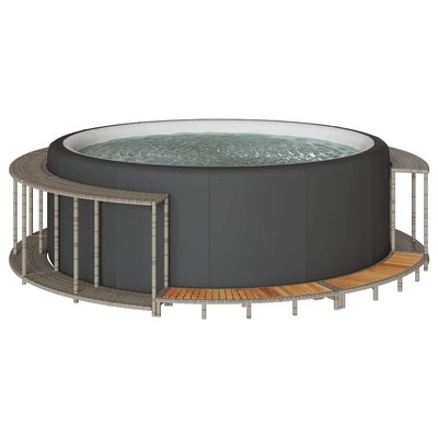 Whirlpool-Umrandung mit Stauraum Holztreppe Grau Poly Rattan Stahl 243 x 55 cm