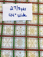 Christmas Cotton Fabric By Fabri Quilt Gold Snowflakes In Red Green Squares