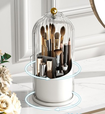 360° Rotating Makeup Brush Holder, Large Capacity Clear Cosmetic Organizer
