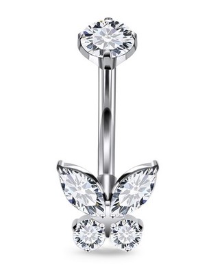 F136 Titanium 14g 12mm 12 mm Butterfly Diamond Belly Button Rings Bellybutton...