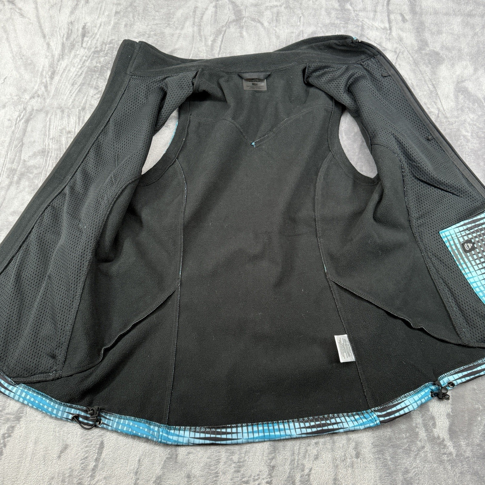 Roper Women M Soft Shell Vest Full Zipper Fleece Lining Pockets Geo Print Teal