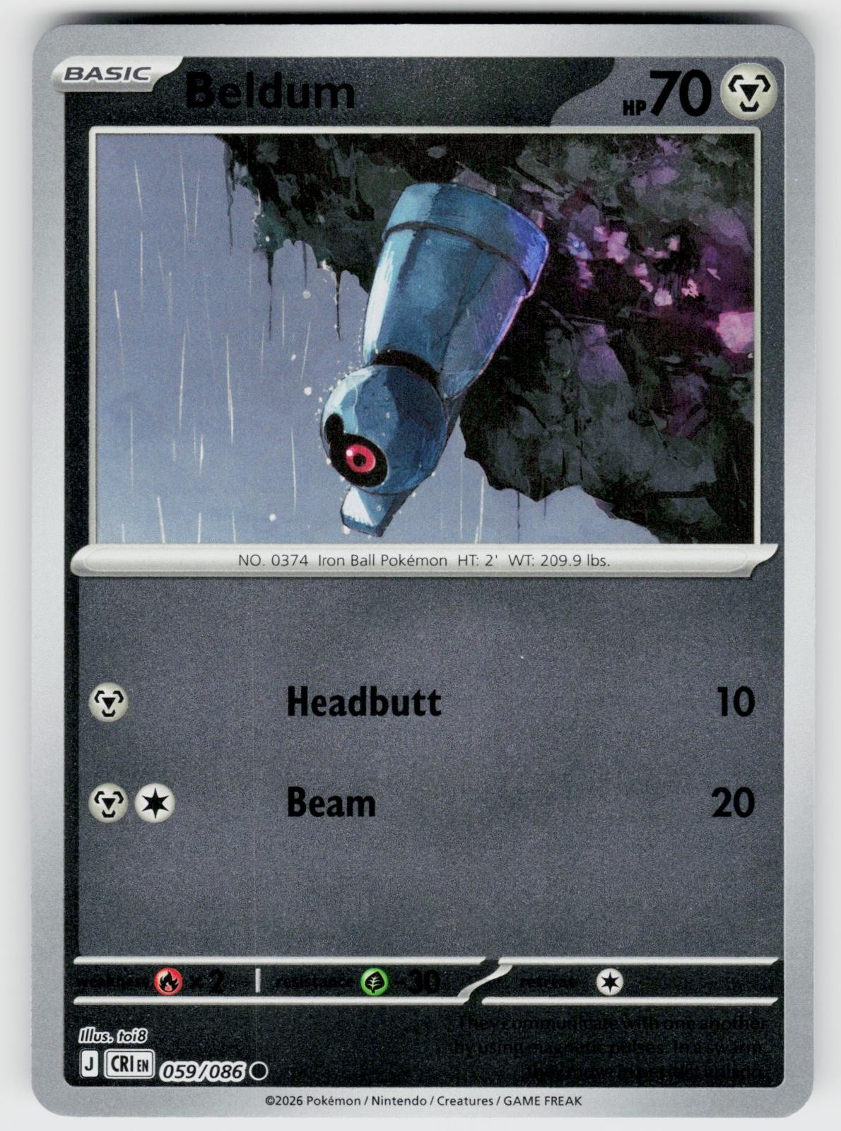 Beldum 059/086 Common Chaos Rising Pokemon Reverse Holo Near Mint
