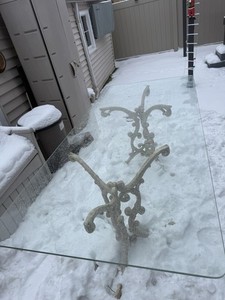 Mid 20th Century White Cast Aluminum Patio Dining Table  . 72X34X3/8”