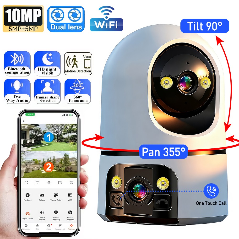 WiFi Security PTZ Camera Dual Lens Home Surveillance IP CCTV