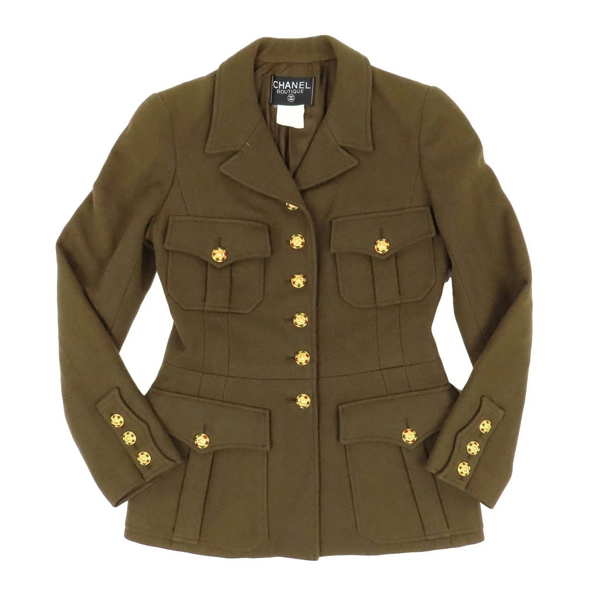 Chanel — CHANEL COCO Mark Gripo Button Jacket Women khaki 【A】