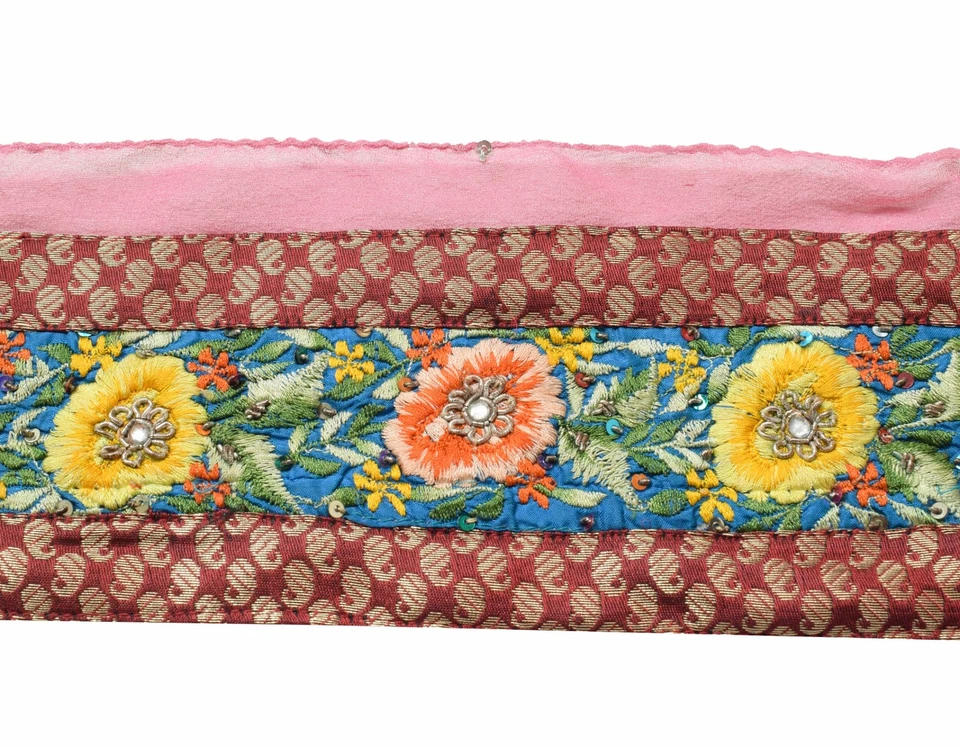 Sushila винтажный многоцветный шелк сари границы Craft шитья отделки цветочный кружева - Изображение 2 из 4