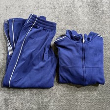VTG Adidas Basketball Track Suit 3 Stripes Jacket  Pants Blue Men  s Size Large
