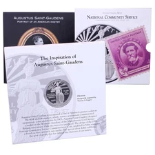 1996 S National Community Service Proof 90% Silver Dollar Coin & Stamp in Folder