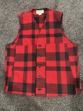 FILSON MACKINAW WOOL VEST, RED BLACK PLAID, SIZE M, MADE IN USA! 100% WOOL
