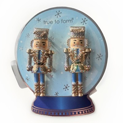 True to Form Nutcracker Drop Glitter Blue Gold Sparkle Earrings Christmas