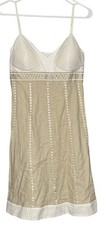 Eliza J Babydoll Dress Y2k Sz 8 White Beige Mini Woven Eyelet Strappy Linen