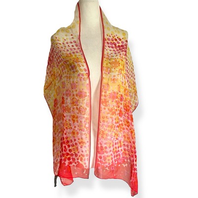 Echo 100% Silk Sheer Scarf  Red Yellow Dot Oblong Lightweight Wrap NWT