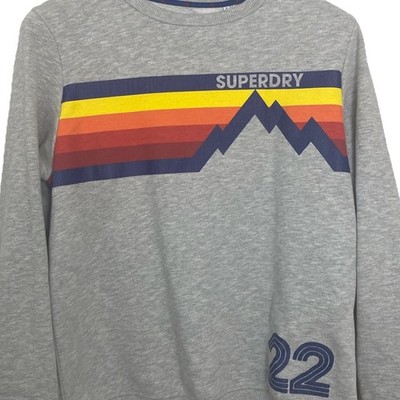 Superdry Mens XL Gray Sweatshirt Pullover 22 Mtn Squad Rainbow Preppy