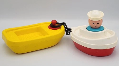 Vtg Fisher Price 1974/8 Boat, Tow, & Sailor  Bath Time Water - COMPLETE SET