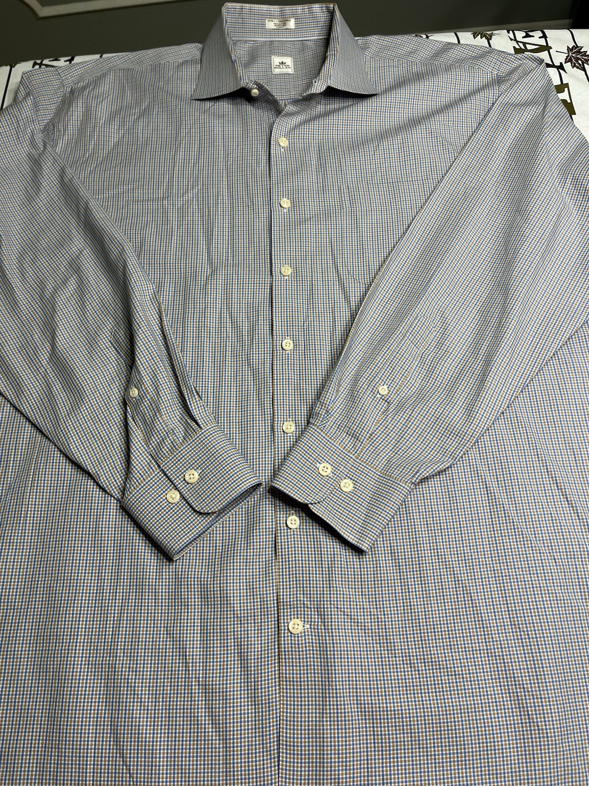 Peter Millar Blue Tan Checked Pattern Long Sleeve… - image 1