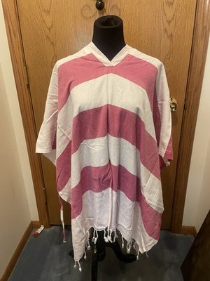 Derin Beach Cover Up 36in Wide 35in Long Ties at Side Striped Hood Blanket Towel