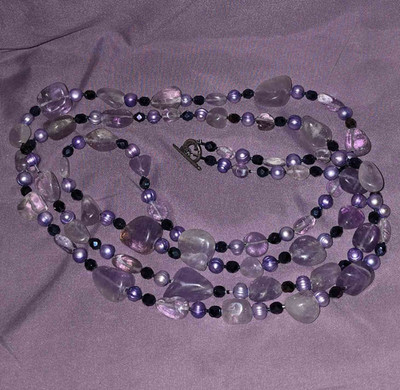 My Urban Gems 60  Amethyst & Freshwater Pearl Necklace - 925 Sterling Silver