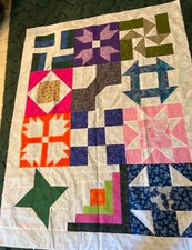 12 Block Sampler Quilt Top 42x54" Crib, Toddler, Baby Asst Colors Patterns A221