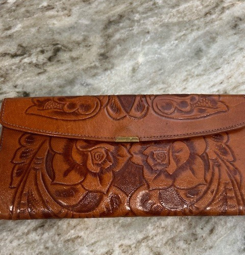 Vintage ROSAS Hand Tooled Leather Clutch Wallet Mexico