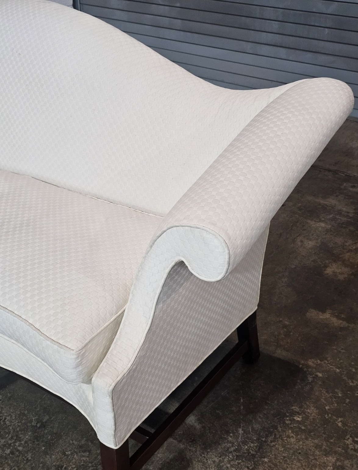 Southwood Mahogany Chippendale Style Sofa Marlborough Legs Cream Polk Dot Fabric