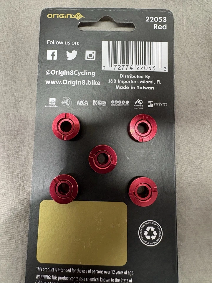 Pernos de plato de un solo anillo Origin8, aleación, rojo Foto 2 de 2