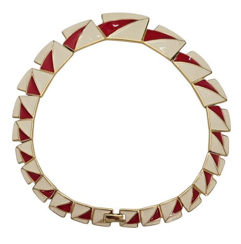 Kunio Matsumoto Trifari Vintage rot creme Halsband Halskette 17" lang, signiert, J74 - Bild 3 von 6