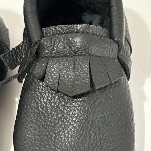 NEW Leather Black Mary Jane Shoe Moccasins Handmade Christmas Dress Baby 5" - Picture 4 of 11