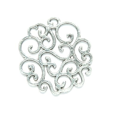 10 Antiqued Silver Fancy Swirl Filigree Round Bead Drop Earring Charms Findings