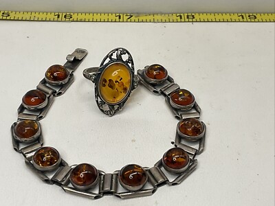 925 massiv reines Sterlingsilber Honig baltischer Bernstein rund schönes Armband 7 Zoll