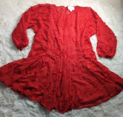 Anthropologie x Mare Mare Amal Red Textured Floral Sheer Dress NO Slip Or  Belt | eBay