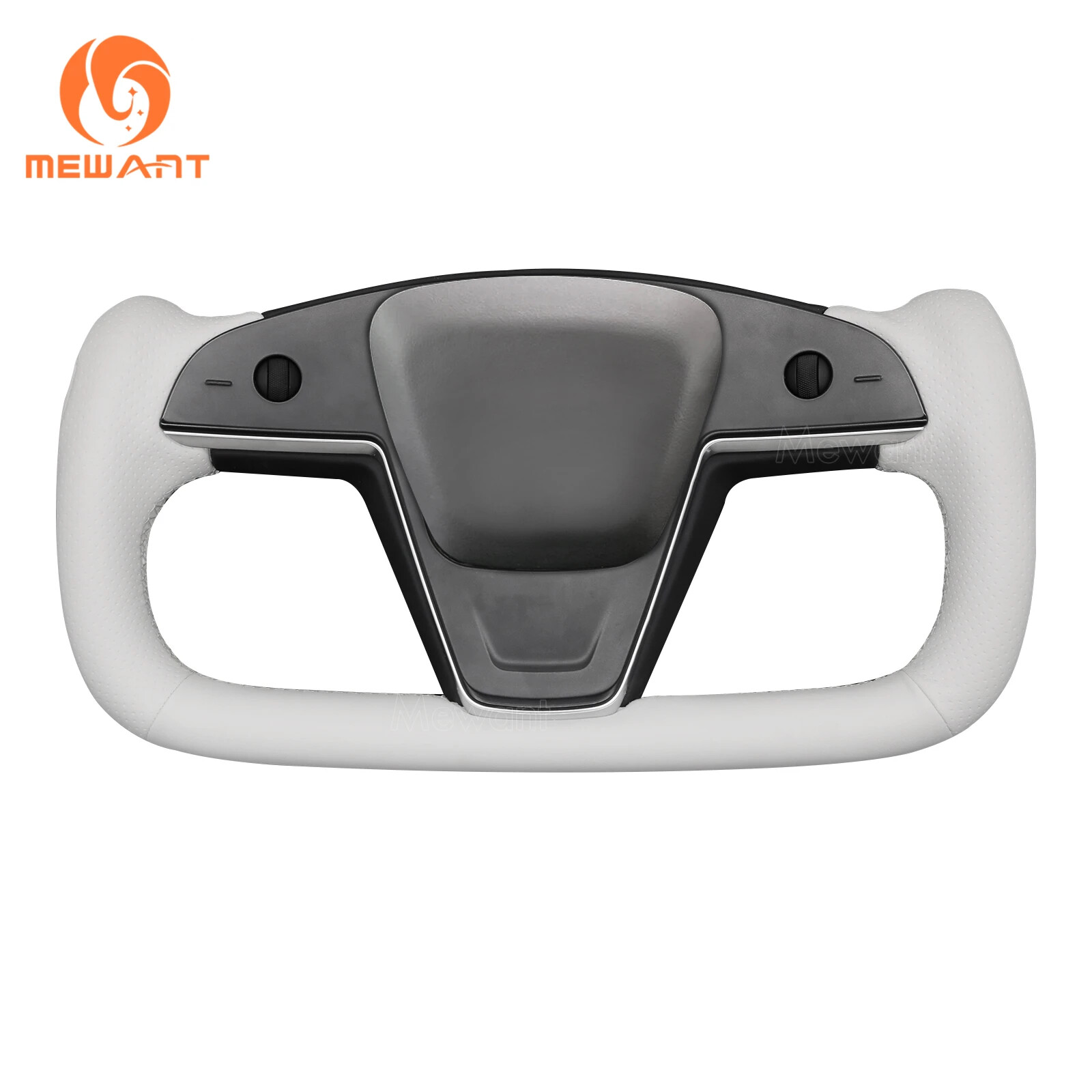 White Leather Carbon Fiber Car Steering Wheel Cover for Tesla Model S / Model X
