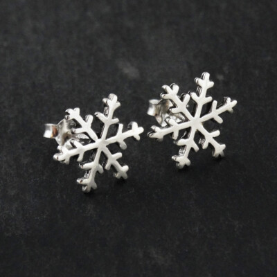 Schneeflocke Ohrstecker 925 Sterling Silber Winter Schnee Geschenk Pfosten 13 mm 