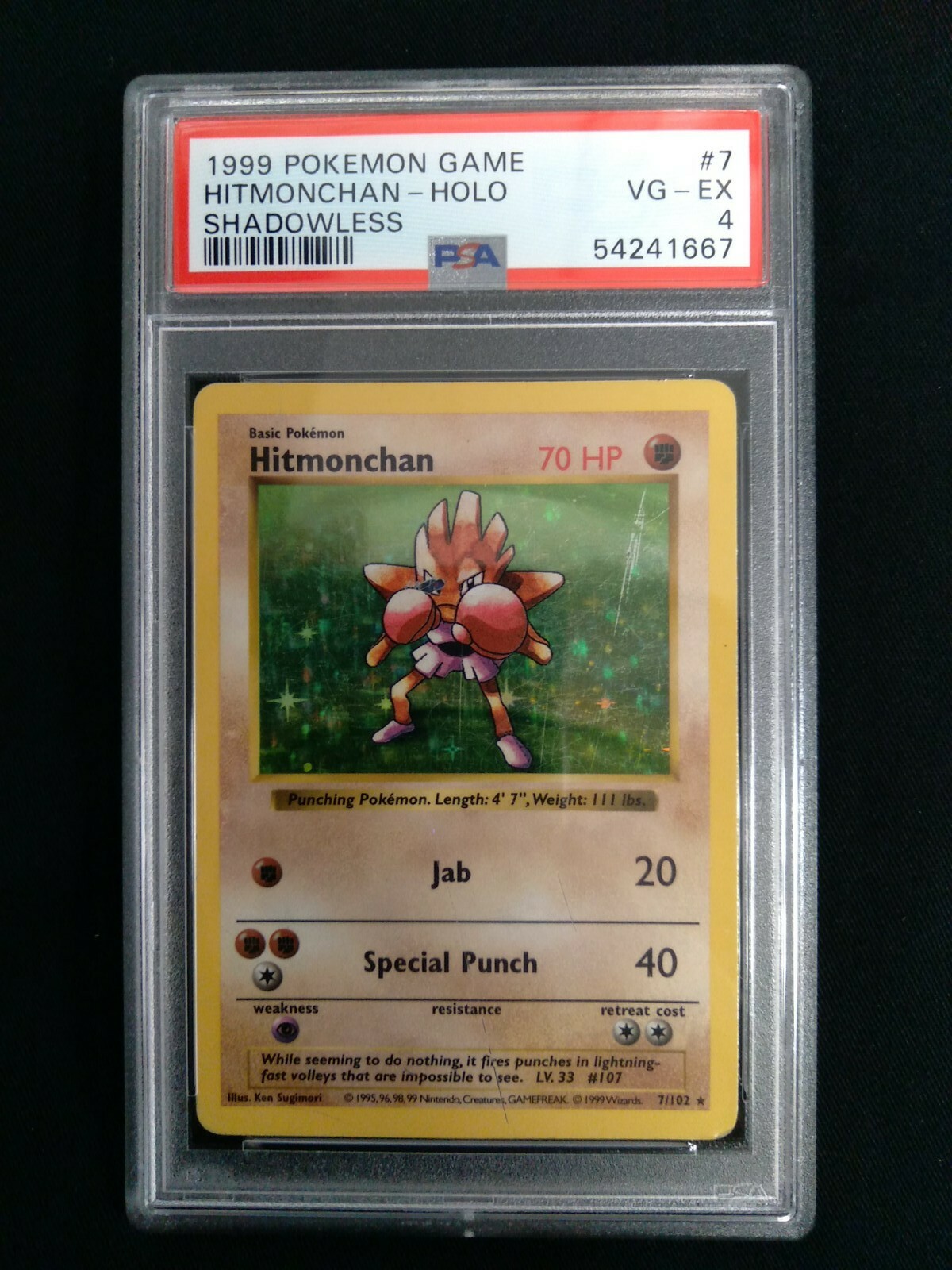 Graded PSA 4 1999 Pokemon Game - Hitmonchan - HOLO Shadowless #7