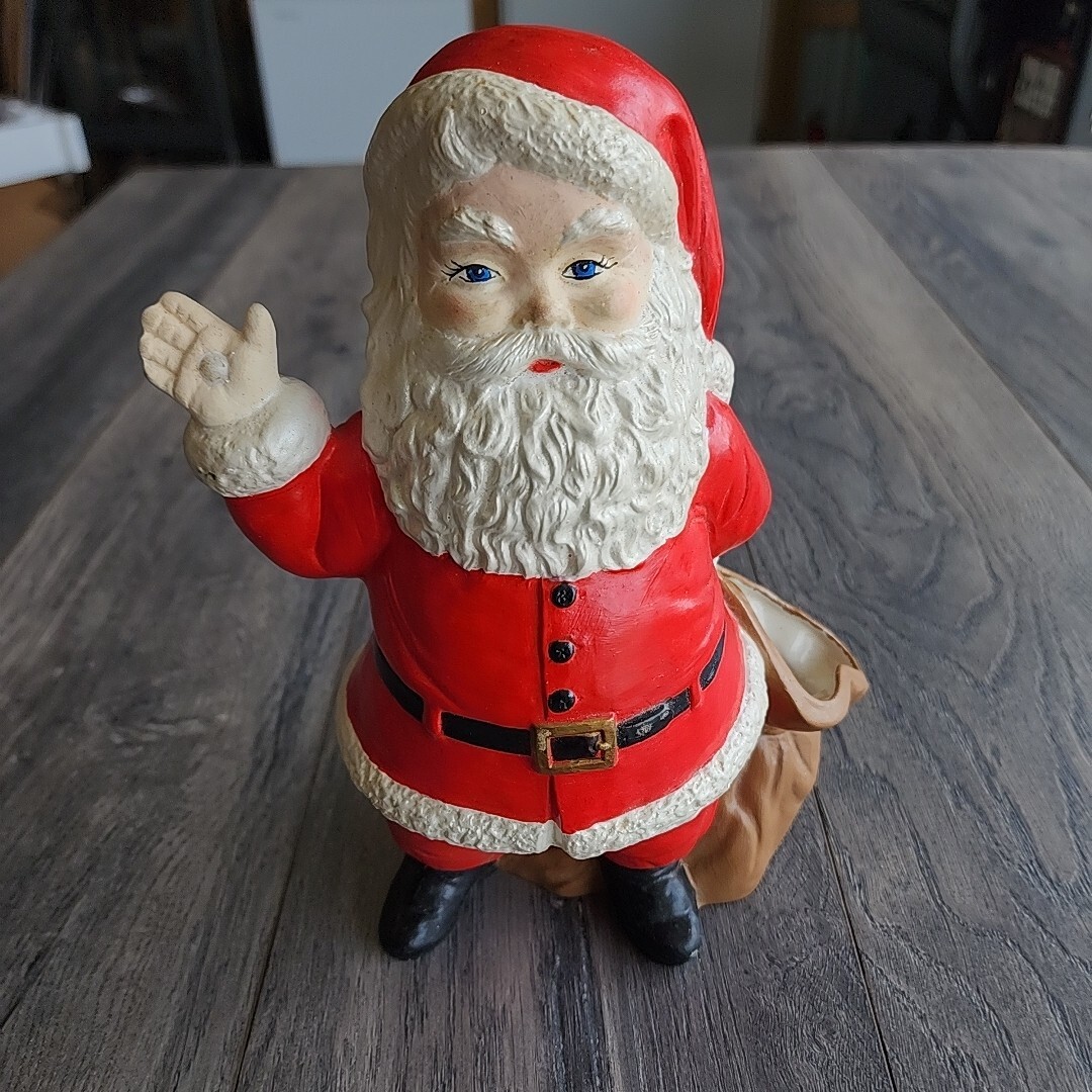 Vintage Duncan Ceramic Christmas Waving Santa Claus w Toy Sack for