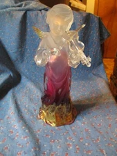 Beautiful Acrylic Angel Playing Violin Detailed  9 3/8 inch high