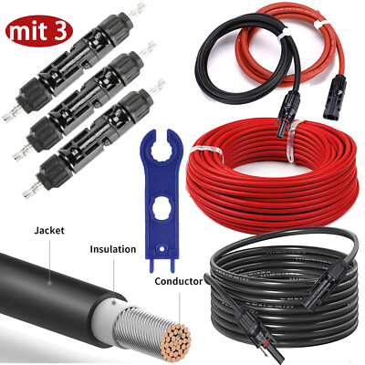 1-100m Solarkabel Verlängerungskabel Solarpanel Solarstecker 4mm²/6 mm² 0% MwSt.