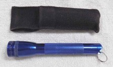Vintage Blue MINI MAGLITE 2-AA Cell Flashlight w/ Nylon Holster USA Made - NICE