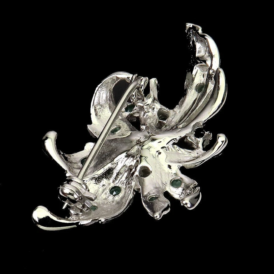 Round Cut Simulated Emerald Pearl Gorgeous Brooch 2.5Inc 14K White Gold Plated - Изображение 3 из 3