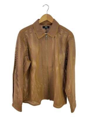 STUSSY Perforated Leather Zip Shirt Long Sleeve Shirt M Leather