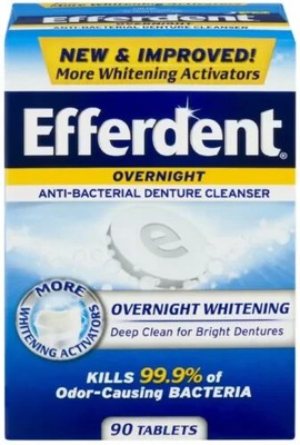 Efferdent PM Overnight Anti-Bacterial Denture Cleanser Tablets 90 Ct Pack of 2