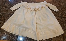 Vintage Edwardian Baby Girls Or Doll Beige Cotton Flannel Lace Long Sleeve