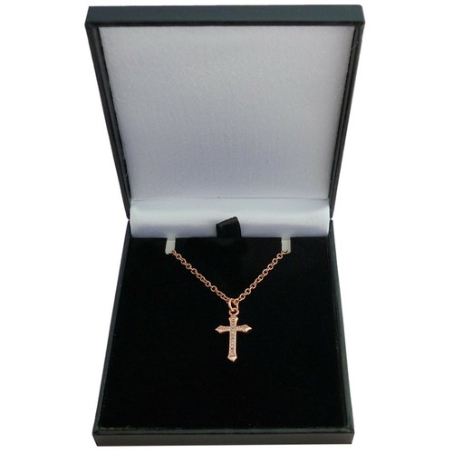 Oro Rosa Cruz Collar En Regalo Caja Colgante de Cruz, Cristales Gran Calidad - Imagen 3 de 7