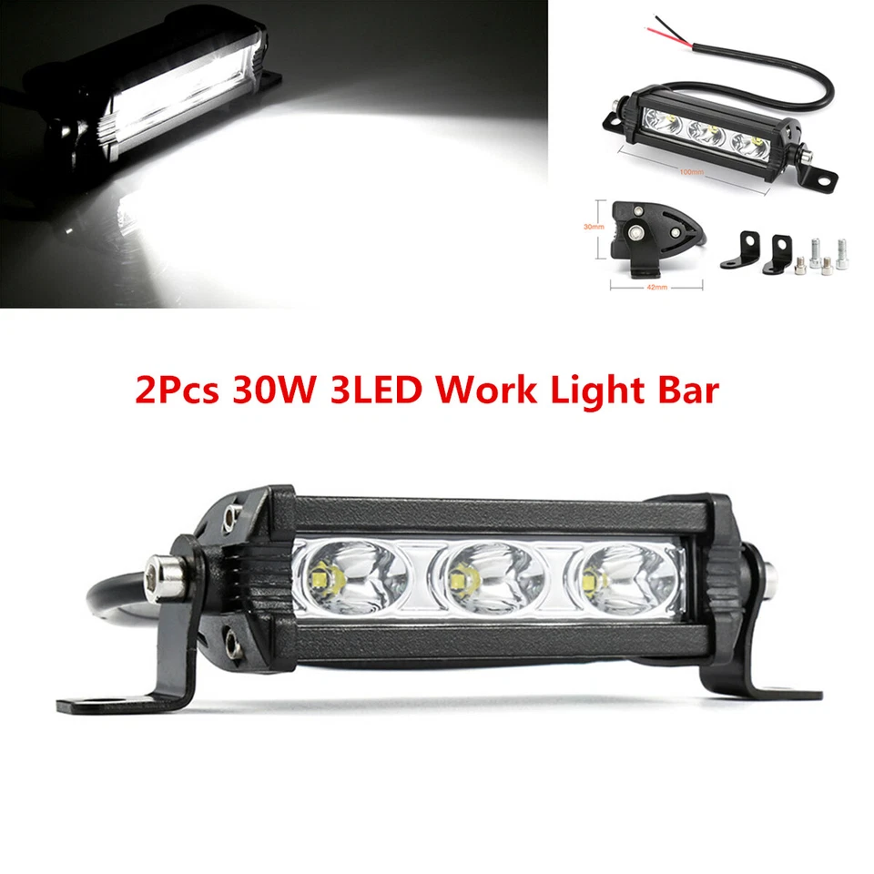 2Pcs 30W Car Spot Beam 3LED Work Light Bar Offroad Driving Fog Lamp Waterproof - Image 3 of 4